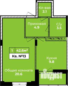 1-к квартира, строящийся дом, 43м2, 4/10 этаж