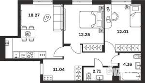 2-к квартира, вторичка, 60м2, 4/4 этаж