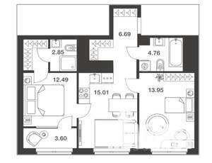 2-к квартира, вторичка, 60м2, 24/25 этаж