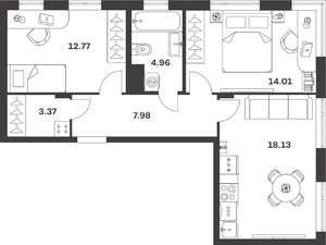 2-к квартира, вторичка, 61м2, 4/4 этаж