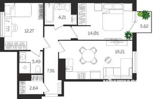 2-к квартира, вторичка, 65м2, 4/4 этаж