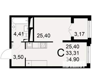 1-к квартира, вторичка, 35м2, 23/25 этаж