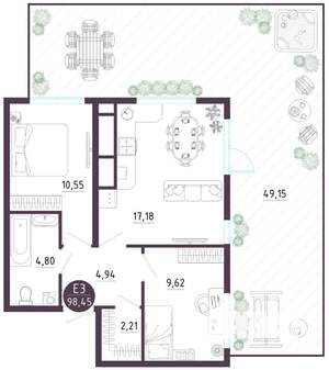 2-к квартира, вторичка, 98м2, 1/10 этаж