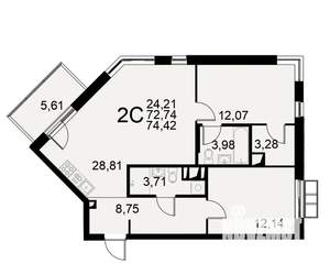 2-к квартира, строящийся дом, 73м2, 2/11 этаж