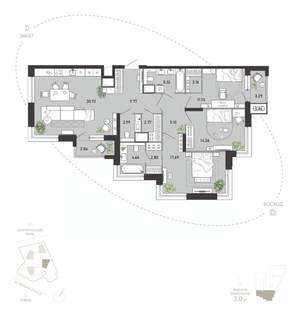 3-к квартира, вторичка, 118м2, 9/21 этаж