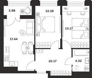 2-к квартира, вторичка, 60м2, 13/15 этаж