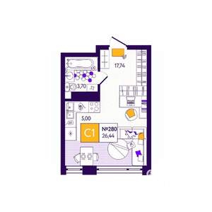 Студия квартира, вторичка, 26м2, 8/12 этаж