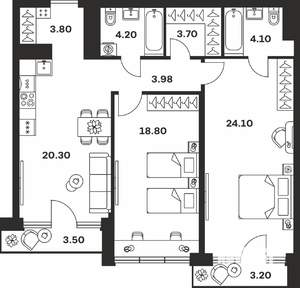 2-к квартира, вторичка, 90м2, 2/9 этаж