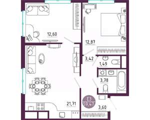 2-к квартира, вторичка, 59м2, 3/10 этаж