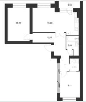 2-к квартира, вторичка, 64м2, 4/5 этаж