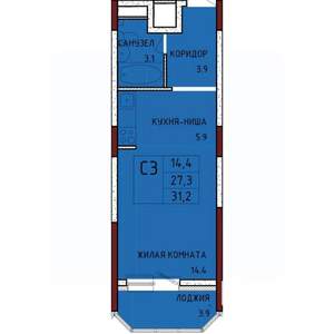 Студия квартира, строящийся дом, 31м2, 15/17 этаж