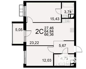 2-к квартира, строящийся дом, 65м2, 11/11 этаж