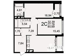 2-к квартира, вторичка, 81м2, 8/18 этаж