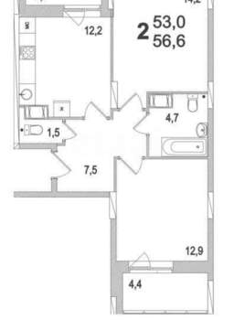 2-к квартира, вторичка, 57м2, 17/19 этаж