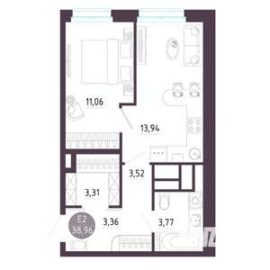 1-к квартира, строящийся дом, 39м2, 10/10 этаж