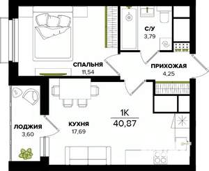 1-к квартира, вторичка, 41м2, 11/25 этаж