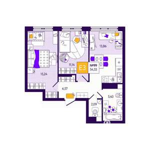 2-к квартира, вторичка, 54м2, 7/12 этаж