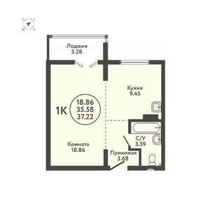 1-к квартира, вторичка, 37м2, 5/9 этаж