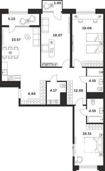 3-к квартира, вторичка, 116м2, 4/10 этаж