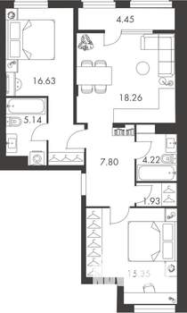 2-к квартира, вторичка, 74м2, 9/9 этаж