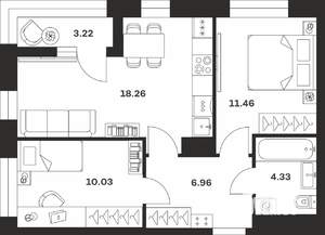 2-к квартира, вторичка, 54м2, 9/13 этаж