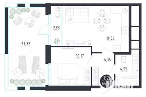1-к квартира, строящийся дом, 65м2, 1/8 этаж