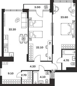 2-к квартира, вторичка, 96м2, 5/9 этаж