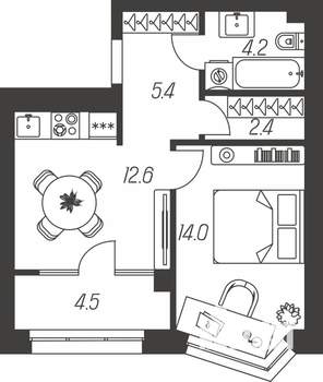 1-к квартира, вторичка, 43м2, 20/24 этаж