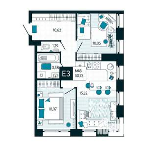 2-к квартира, вторичка, 51м2, 2/15 этаж