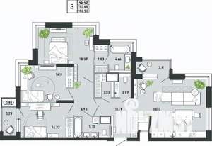 3-к квартира, вторичка, 119м2, 8/21 этаж