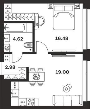 1-к квартира, вторичка, 43м2, 9/10 этаж
