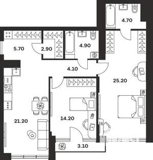 2-к квартира, вторичка, 86м2, 4/9 этаж