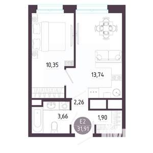 Студия квартира, строящийся дом, 32м2, 4/10 этаж