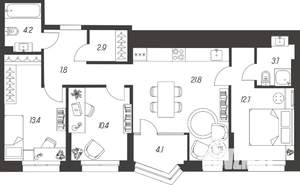 3-к квартира, строящийся дом, 81м2, 9/24 этаж