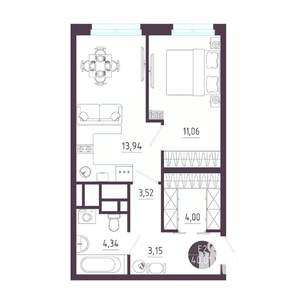 1-к квартира, строящийся дом, 40м2, 2/10 этаж