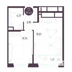 1-к квартира, строящийся дом, 39м2, 5/10 этаж