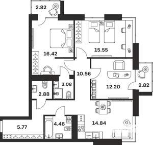 3-к квартира, вторичка, 91м2, 4/7 этаж