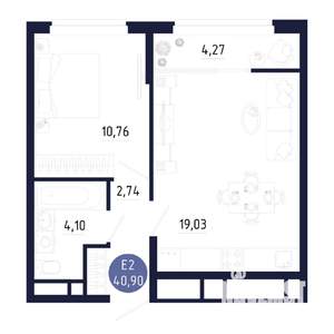 1-к квартира, строящийся дом, 41м2, 23/25 этаж