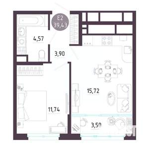 1-к квартира, строящийся дом, 39м2, 5/10 этаж