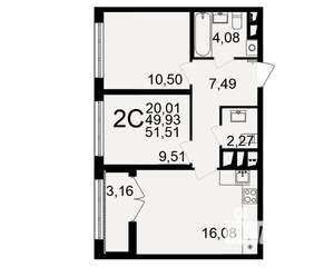 2-к квартира, строящийся дом, 50м2, 15/18 этаж