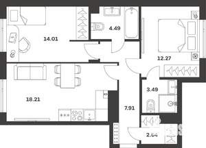 2-к квартира, вторичка, 63м2, 1/4 этаж