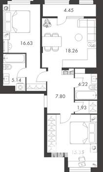 2-к квартира, вторичка, 74м2, 8/9 этаж