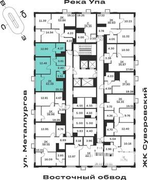 2-к квартира, строящийся дом, 63м2, 21/25 этаж