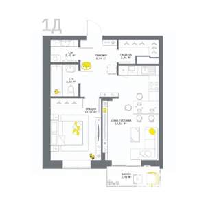 1-к квартира, вторичка, 52м2, 16/17 этаж