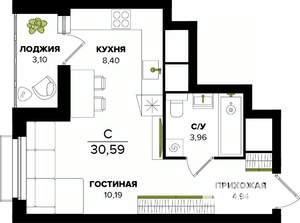 Студия квартира, вторичка, 31м2, 6/25 этаж