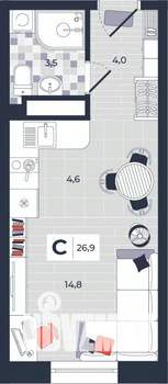 Студия квартира, строящийся дом, 27м2, 8/14 этаж