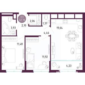 2-к квартира, вторичка, 61м2, 9/10 этаж