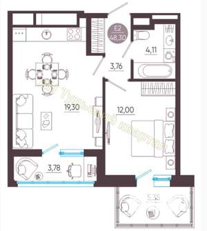 1-к квартира, вторичка, 39м2, 8/10 этаж