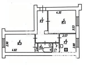 2-к квартира, вторичка, 52м2, 1/4 этаж