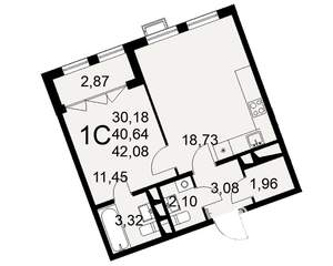 1-к квартира, строящийся дом, 42м2, 5/16 этаж